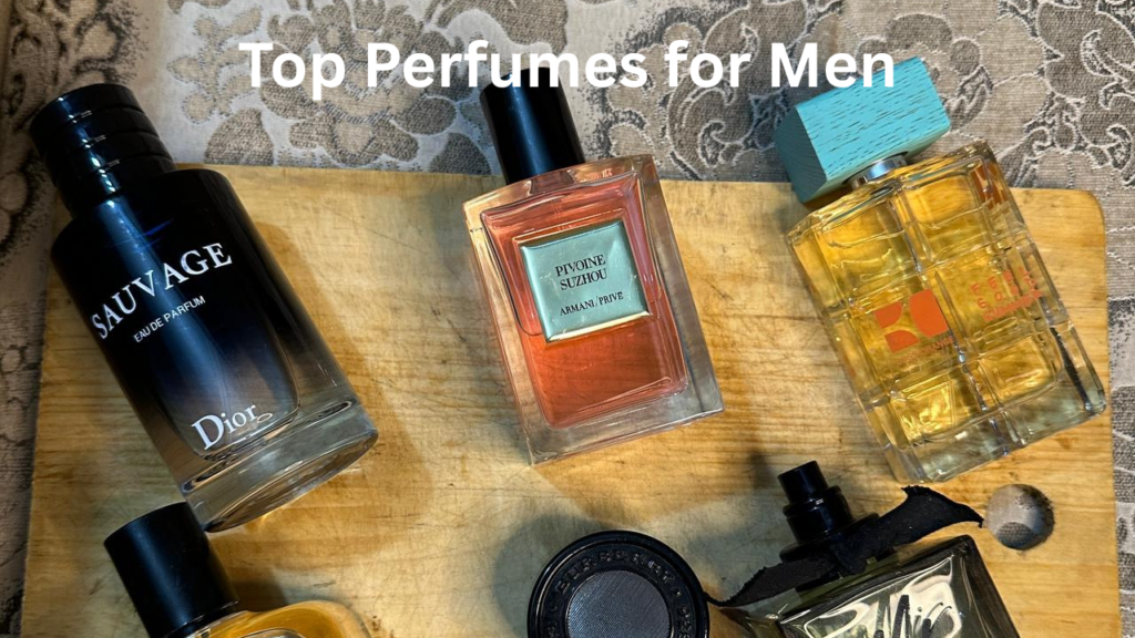 Top perfumes for men featuring luxury fragrance bottles with bold, masculine, and long-lasting scents.
