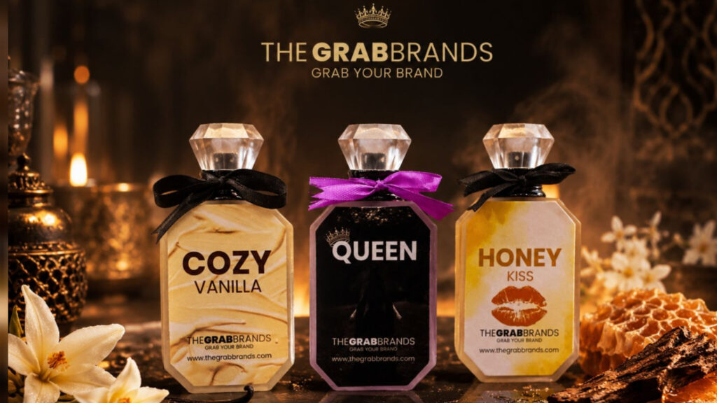 Fruity Perfumes for Women The Grab Brands fruity perfumes are Cozy Vanilla, Queen and Honey Kiss with floral and honey fragrance on a luxurious background.