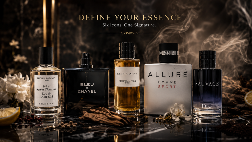 Luxury Perfumes in Pakistan Stylish black and white background with a selection of the luxury perfumes in pakistan like dior savauge,bleu the chanel,thomas kosmala