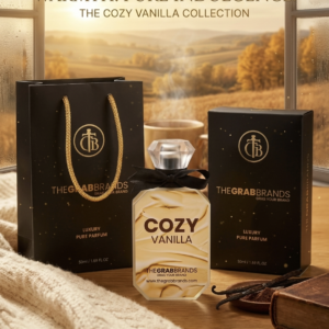 The Cozy Vanilla By The Grab Brands perfume bottle is displayed on a clean background with a high-quality packaging box.