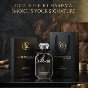 “Front of SMOKER Perfume Box by The Grab Brands with luxurious design and high quality packaging for men.”